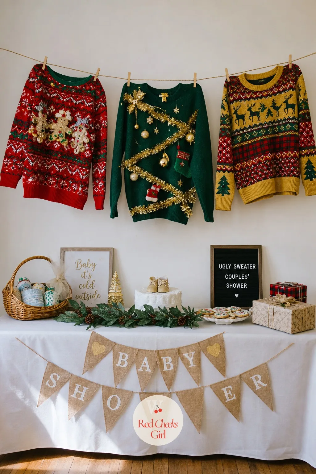 Ugly Sweater Couples' Shower — The one theme here that is funny on purpose, and the easiest sell to a partner who groans at the word shower. December baby