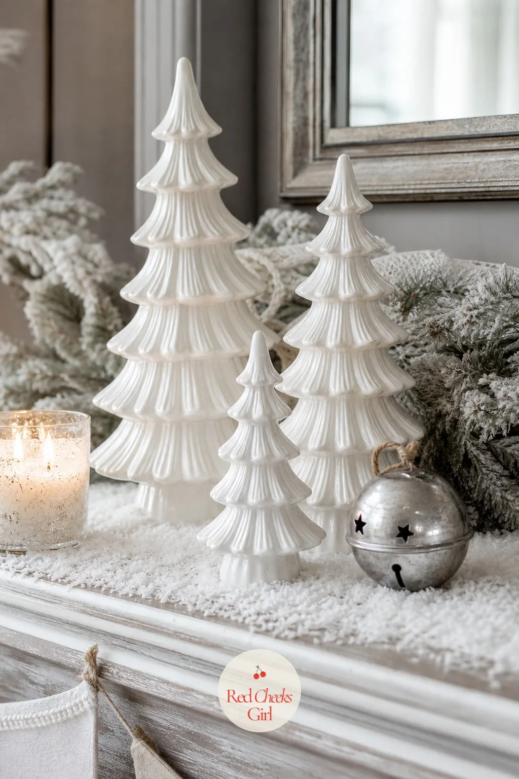 White Christmas — She wants Christmas without the primary colors shouting at her, and this is the answer: white, ivory and silver only, with texture doing the