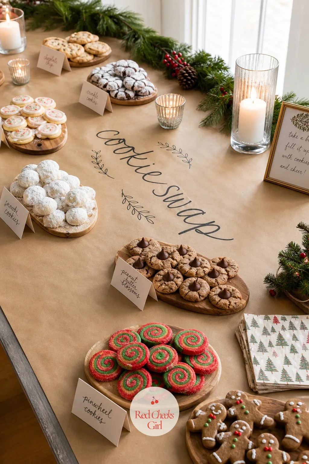 The Cookie Swap Table — Instead of one dessert table doing all the work, ask four or five guests to bring a dozen of their own cookies and lay the whole swap
