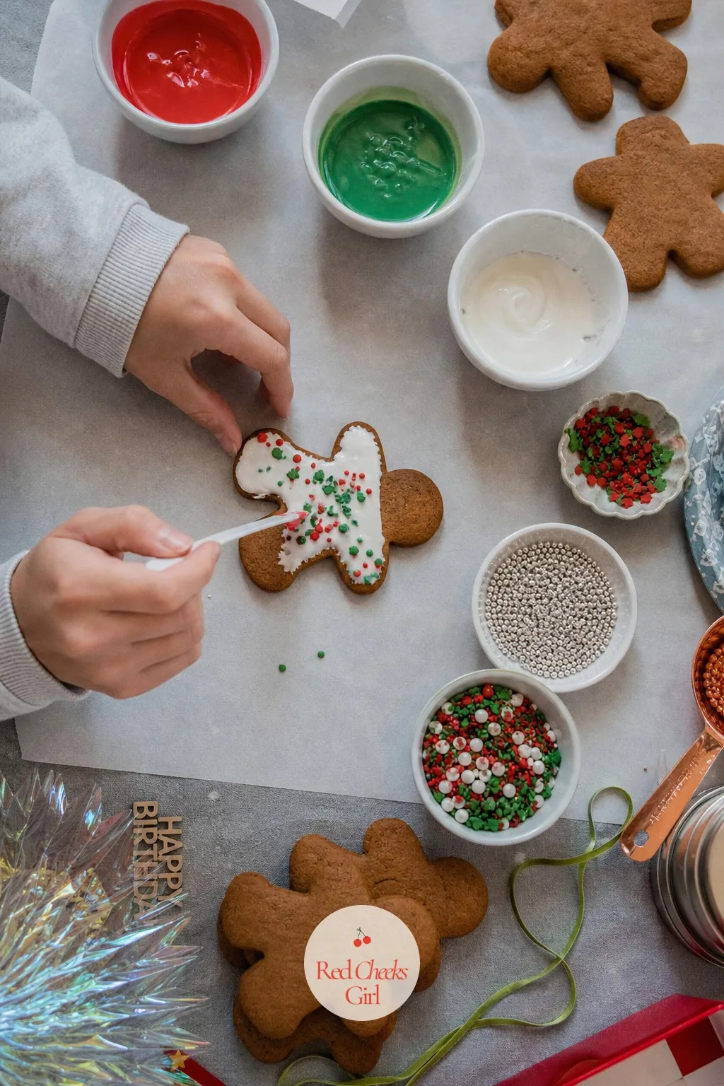 The Gingerbread Cookie Decorating Station — Plain decorated cookies get boring fast. December birthday party ideas