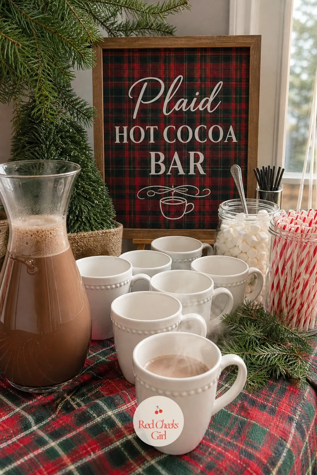 The Plaid Hot Cocoa Bar — Cold hands, loud sweater weather, this is the station that earns its keep in the first ten minutes. December birthday party ideas