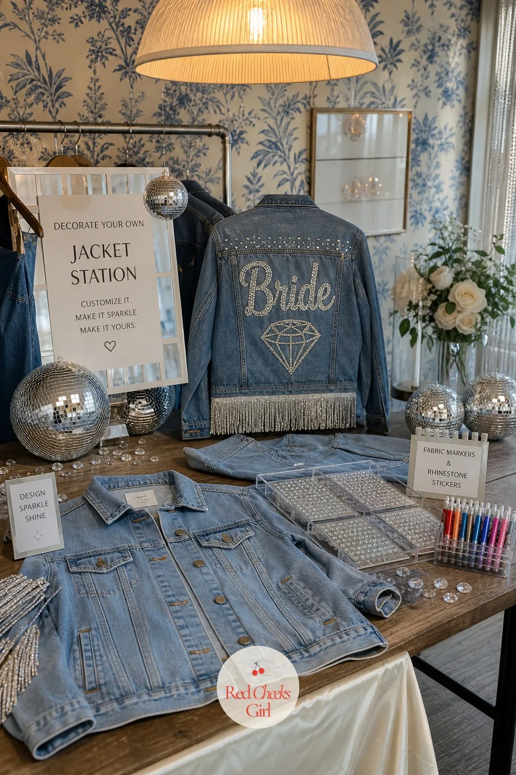 Decorate Your Own Jacket Station — For the quieter stretch between dancing and dinner, a decorating table gives everyone something to do with her hands while