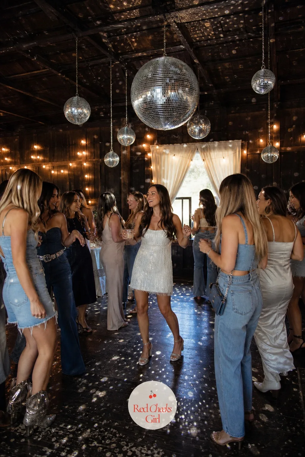 Disco Ball Dance Floor — The dance floor needs its own reason to exist before anyone has had a drink, and one large disco ball hanging over a cleared patch of