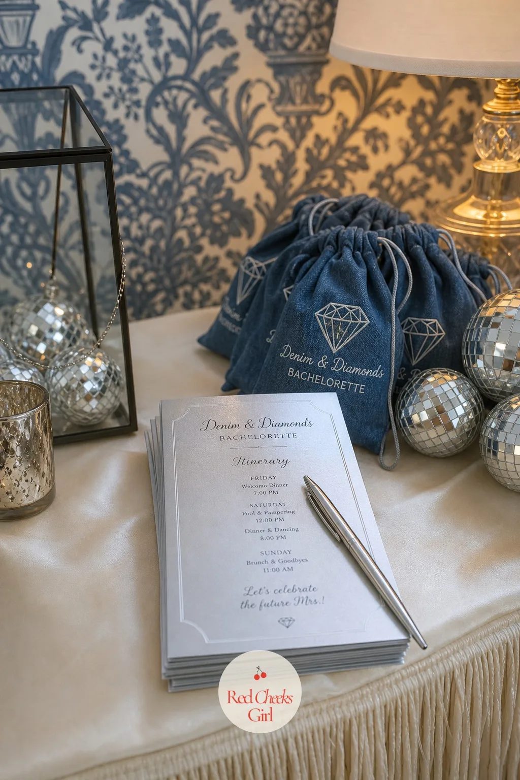 The Itinerary — Every detail above means nothing if nobody knows where to be at nine the next morning, so the itinerary goes last and loud. Denim and diamonds