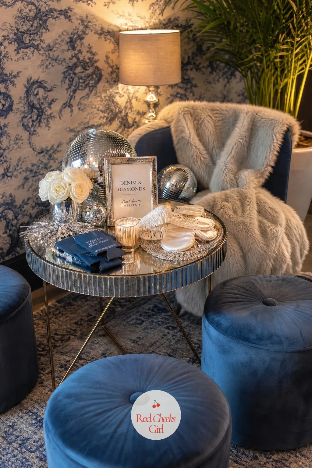 Velvet Lounge Corner — Not everyone wants to stand all night, and a soft corner gives the group somewhere to land between songs. Denim and diamonds