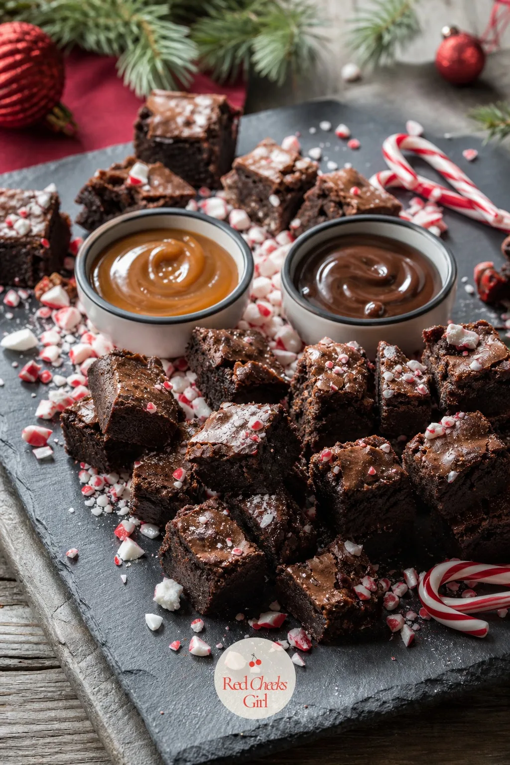 Brownie Board — Brownies on their own look like whatever is left over from a bake sale table. Dessert charcuterie board christmas