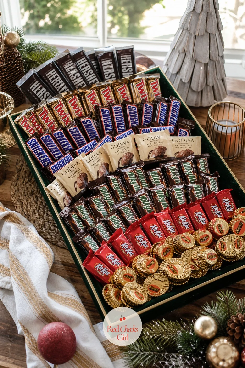 Candy Bar Board — This is the candy aisle itself, just fanned out instead of left in its wrappers. Dessert charcuterie board christmas