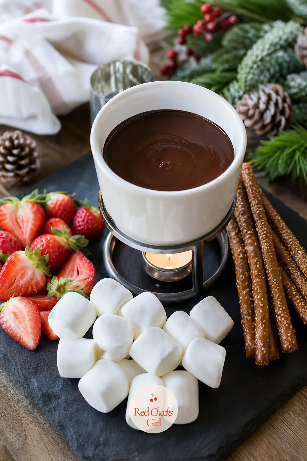 Chocolate Fondue Board — Fondue pots have a reputation as a dinner party relic, but a small electric one keeps dark chocolate glossy and warm all night, which