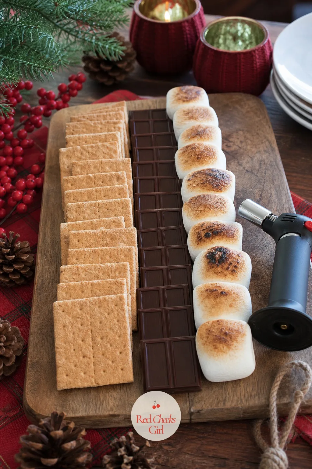 S'mores Board — No backyard fire pit in December is not a reason to skip this one. Dessert charcuterie board christmas