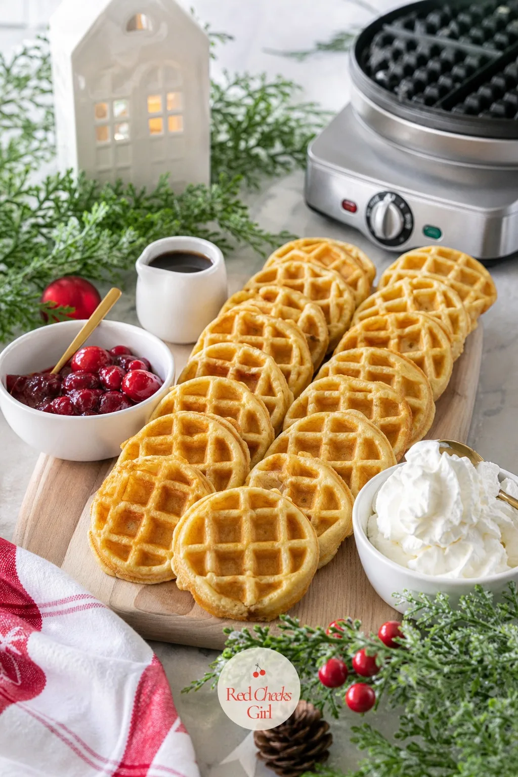 Waffle Board — A waffle bar can tip into full brunch catering fast. Dessert charcuterie board christmas