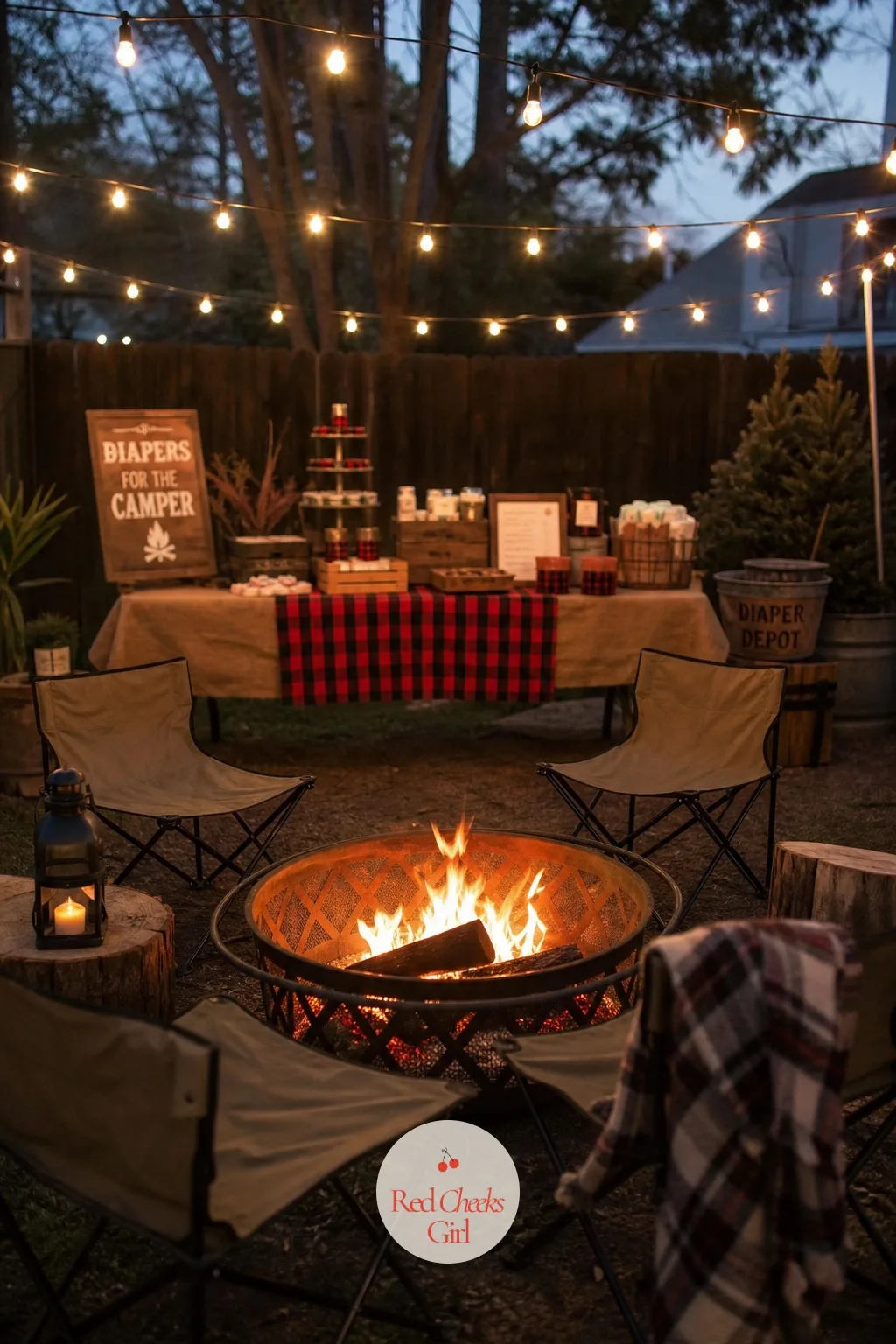 The Camping Theme With a Fire Pit — Once the sun goes down, this is the corner where everyone ends up anyway, so give it somewhere to sit instead of fighting