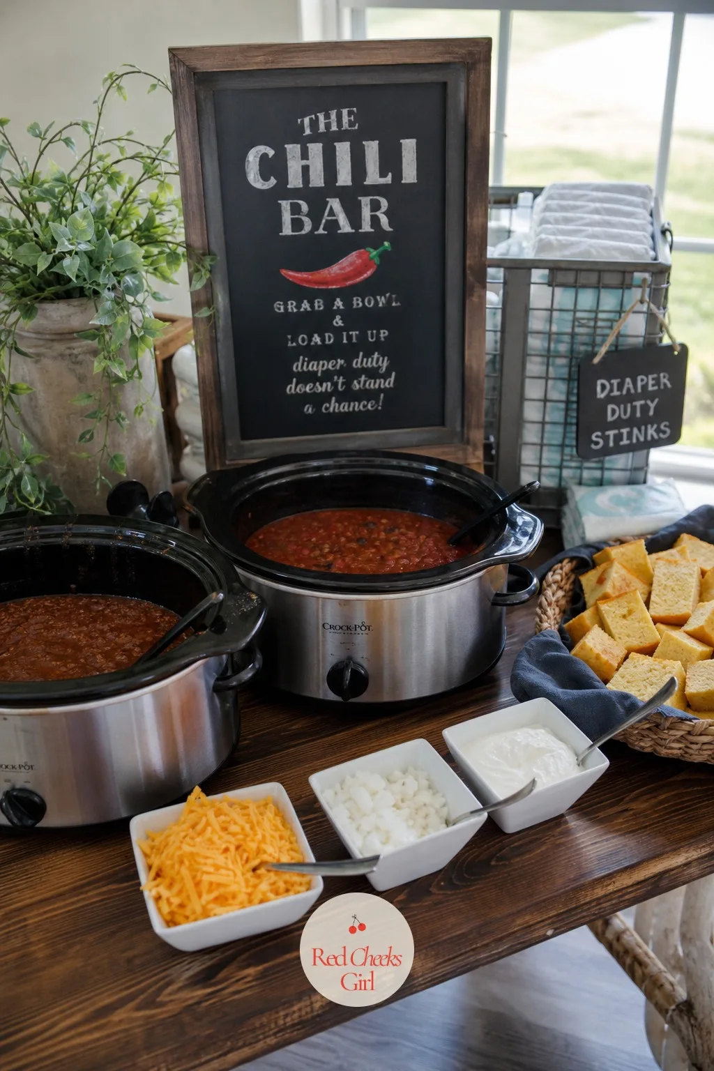 The Chili Bar — Nobody wants to plate a sit-down meal at a backyard party, and chili solves that by staying hot in one pot for hours without anyone babysitting