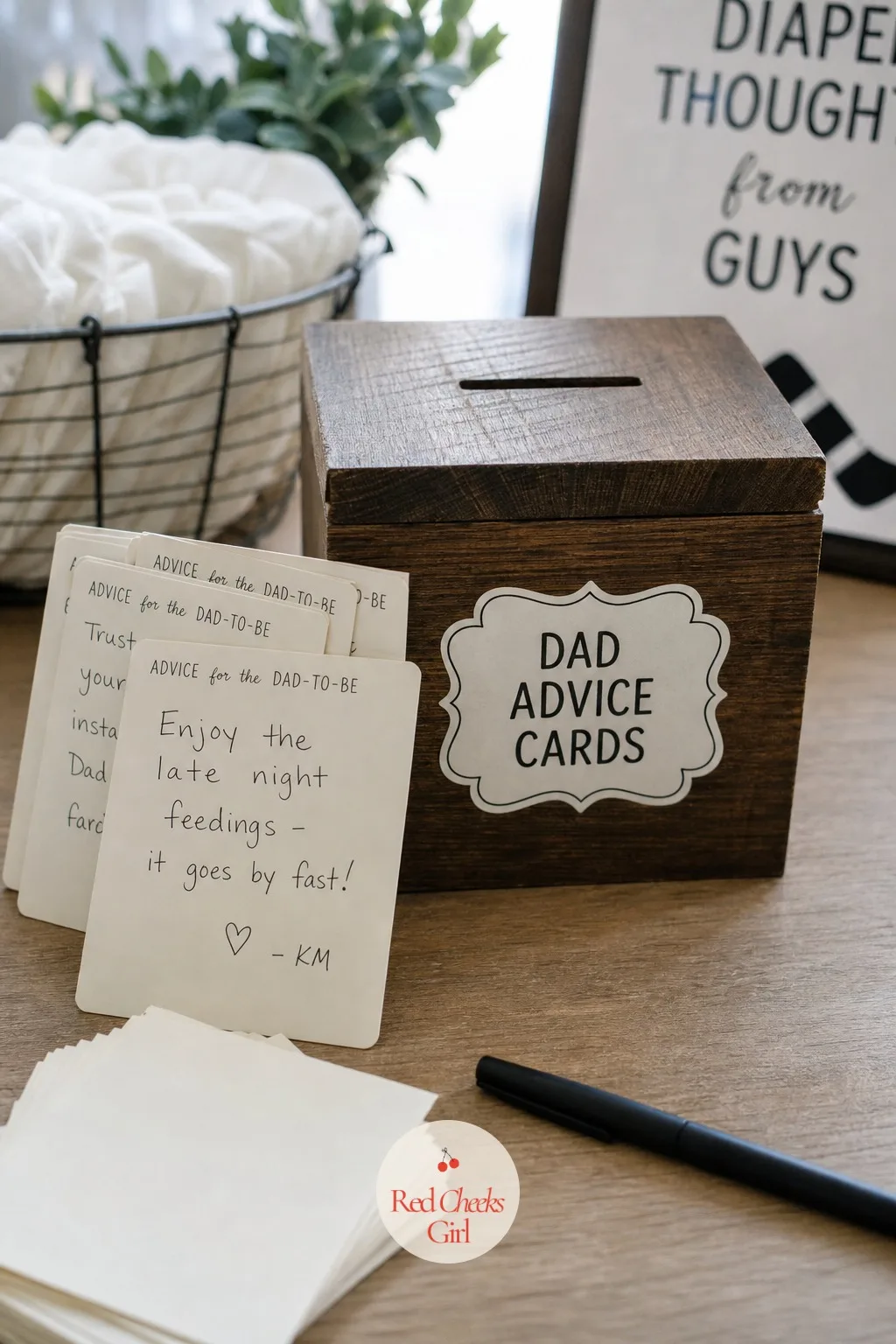 Dad Advice Cards — This is the one part of the night that turns into a keepsake instead of just a good time, and it takes almost no setup to pull off. Diaper