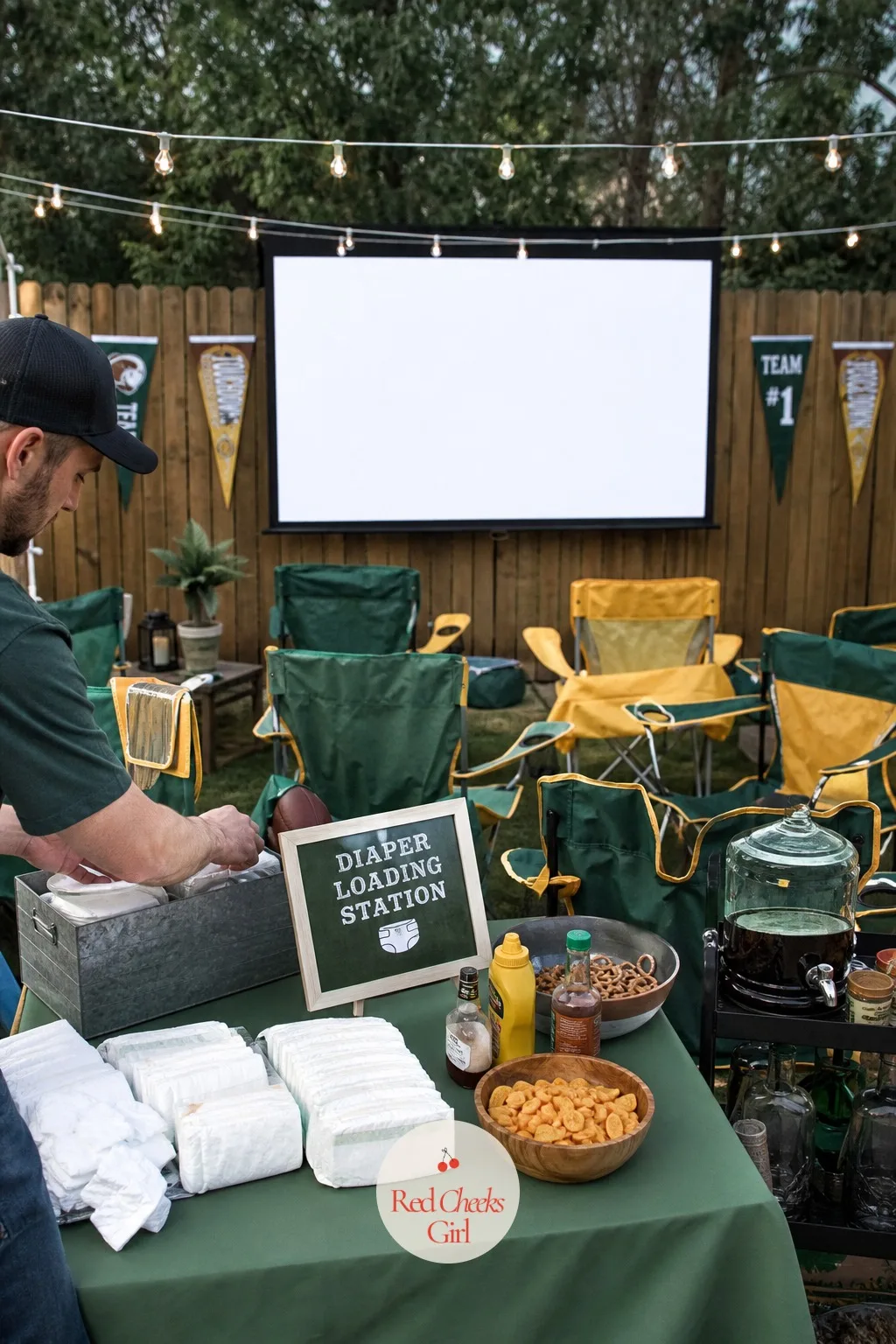The Game Day Theme — If the dad-to-be lives and dies by one team, build the whole yard around that instead of a generic backyard look. Diaper party ideas for