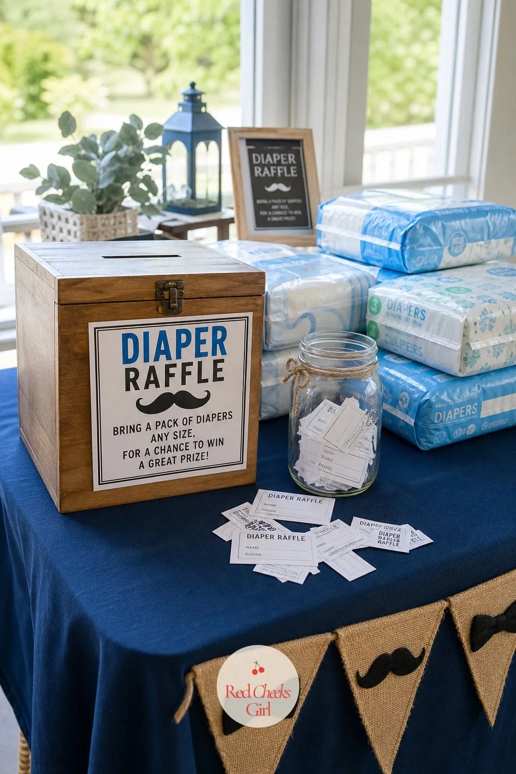 The Diaper Raffle — This is the moment the whole 'diapers instead of gifts' idea pays off, turning a pile of boxes into an actual prize drawing instead of just