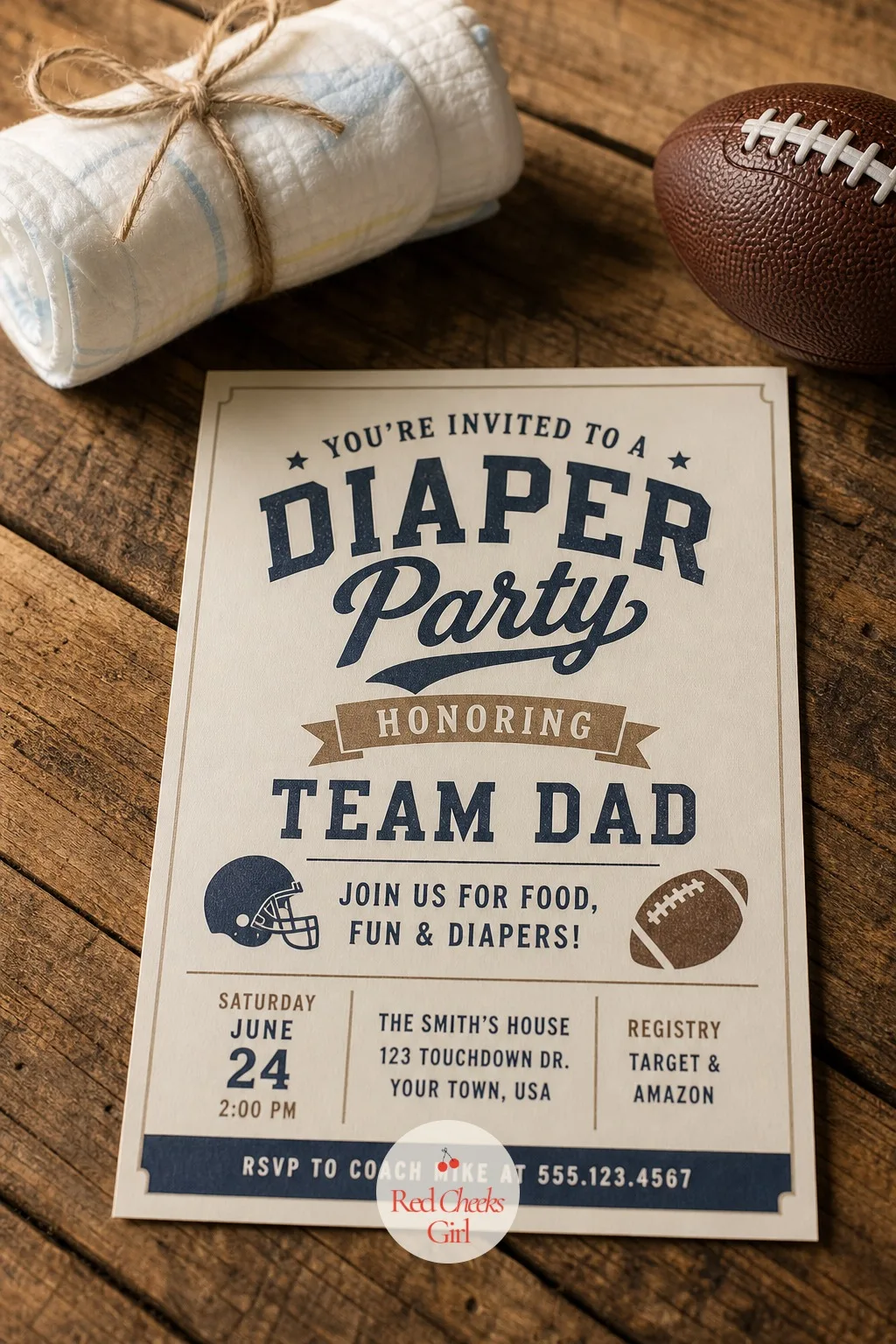 The Invitation — Every zone above only comes together if the invitation does its one job clearly: tell guests this is a diaper party, and tell them exactly
