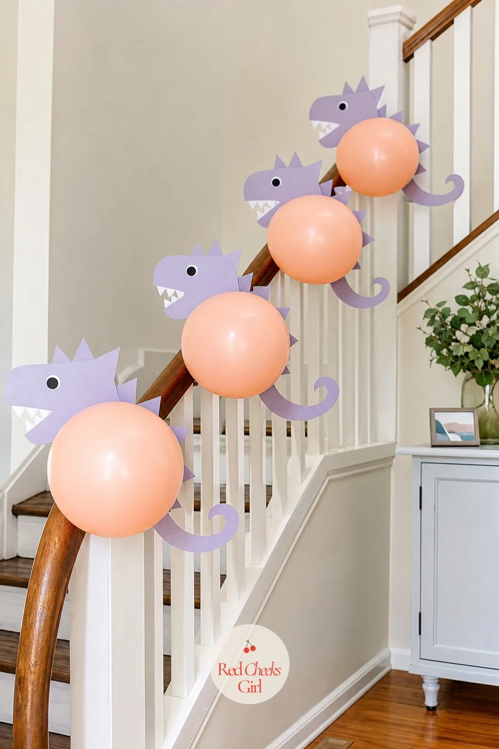 Paper Dinosaur Heads And Tails On Balloons — A plain round balloon looks like leftover party stock, not a theme. Dinosaur birthday party ideas