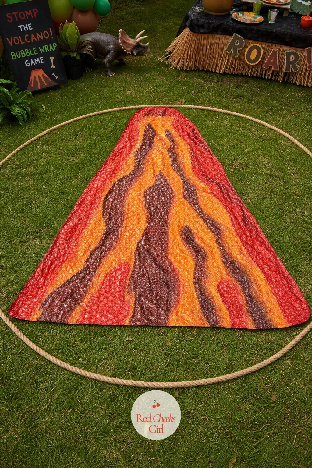 Stomp The Volcano Bubble Wrap Game — Kids this age want an excuse to stomp, loudly and often, and a volcano made of bubble wrap gives them full permission.