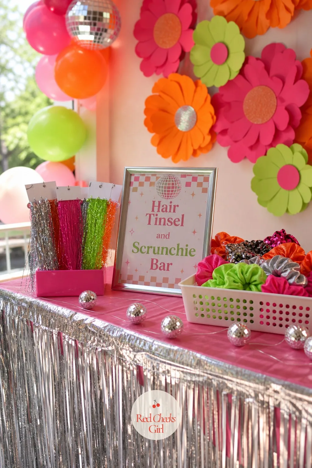 Hair Tinsel and Scrunchie Bar — Half the girls at this age already know exactly how they want a strand of tinsel clipped into their hair, and the other half