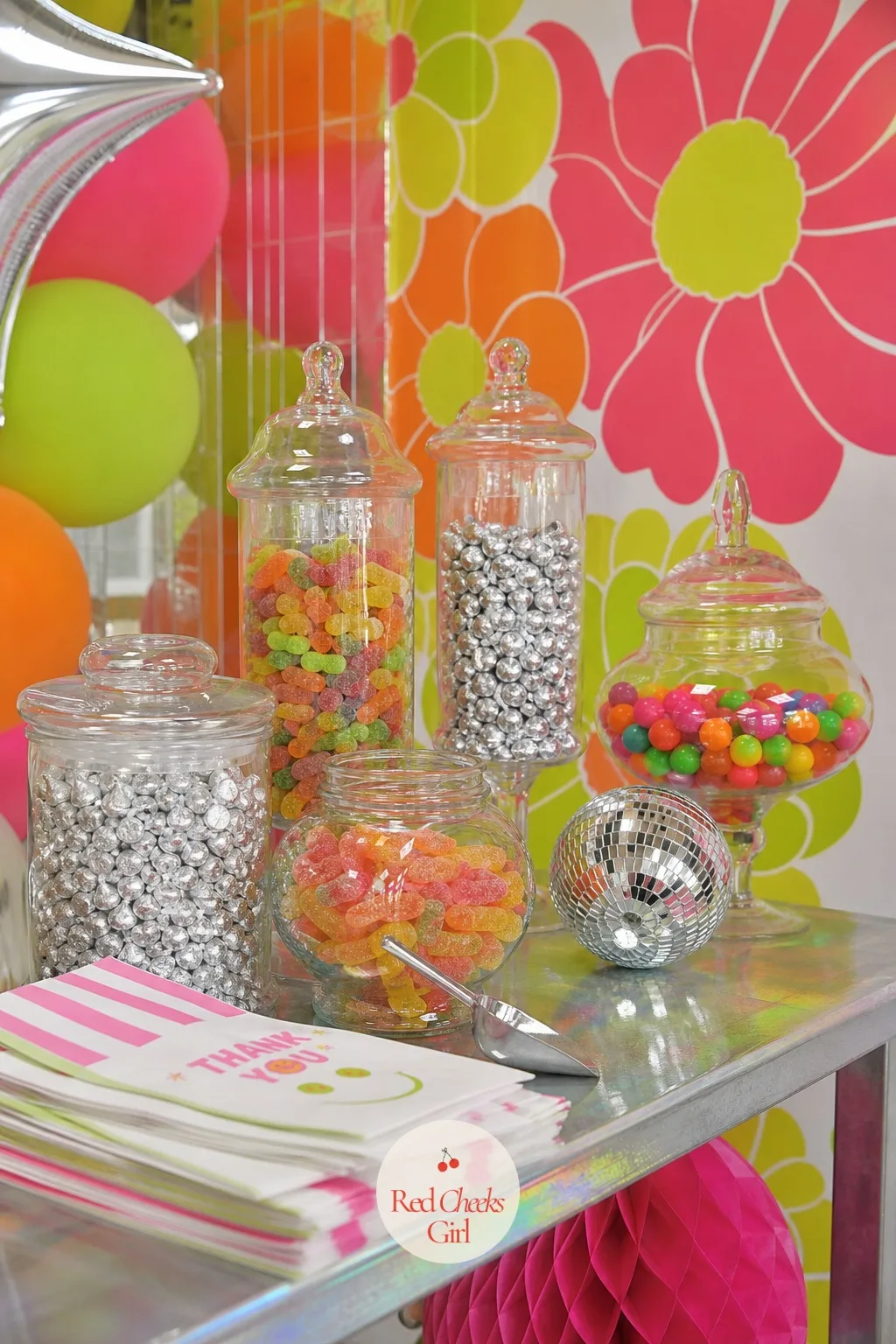 Retro Candy Buffet in Apothecary Jars — Some guests want cake, some want something they can carry around in a fist, and this table is for the second kind.