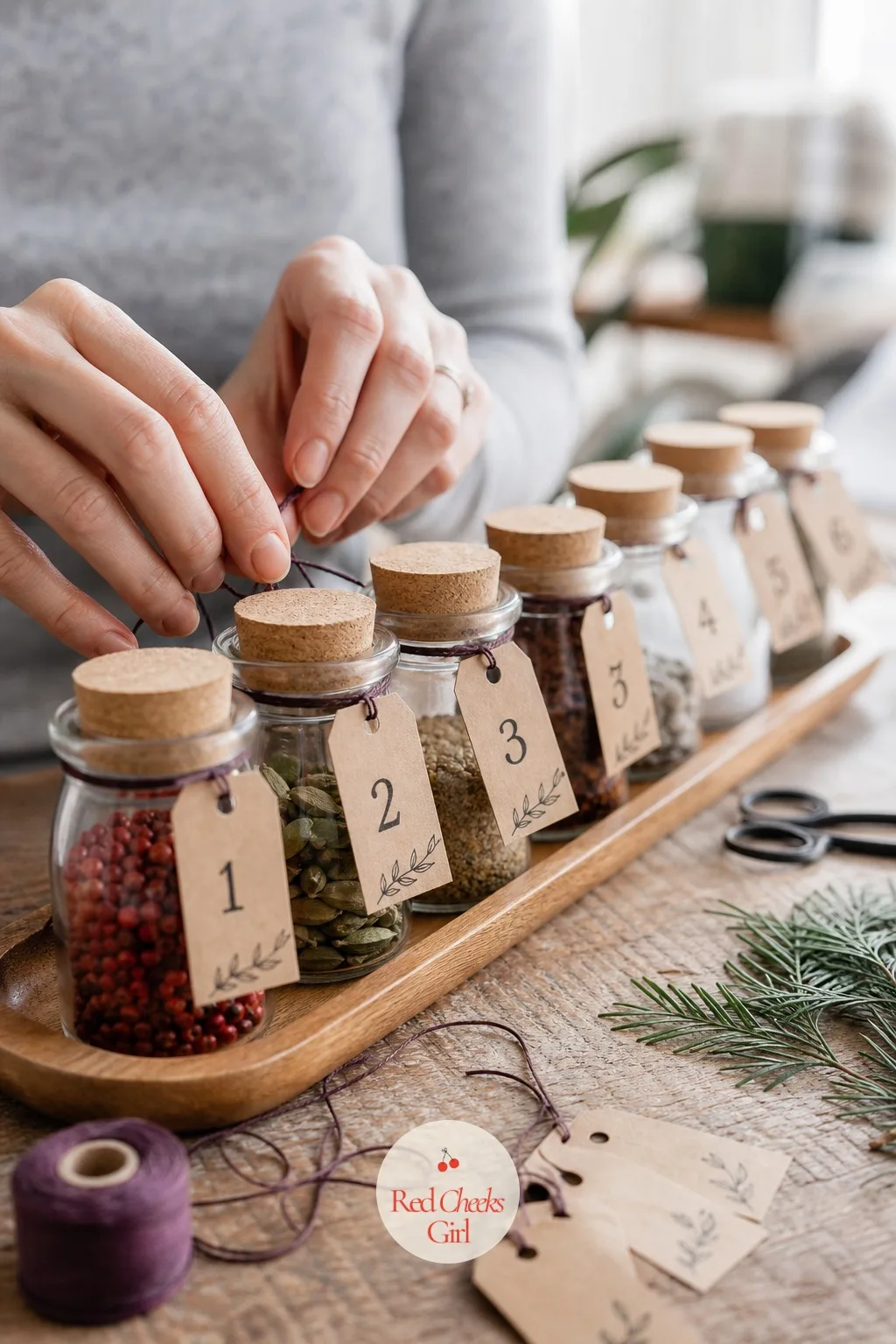 Spice Jar Countdown — One tray and twenty-four mini glass jars is the entire footprint, which makes this the honest answer for a kitchen with no spare wall at
