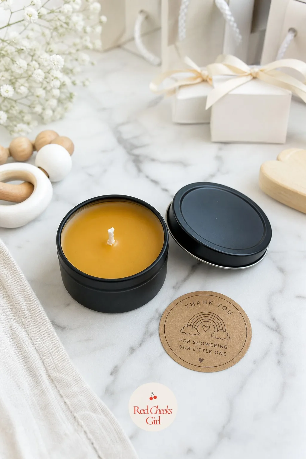 Candle Tins — The one favor on this list that lasts the longest after the sweets are eaten and the lotion is used up. Diy baby shower favors