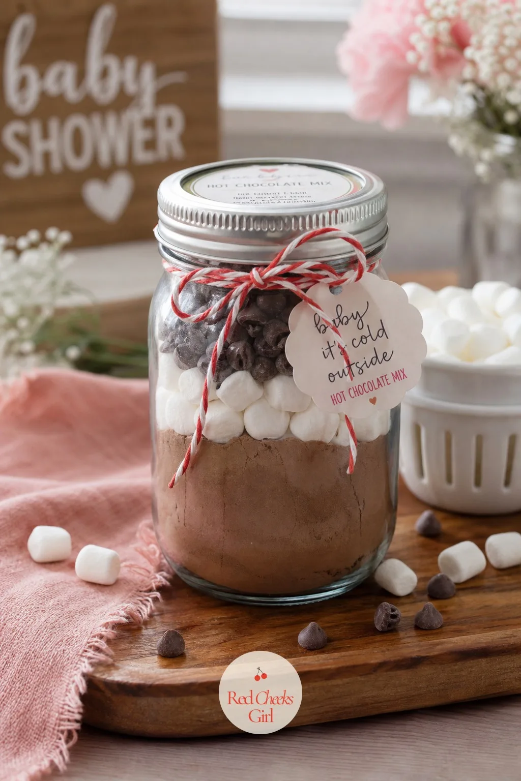 Hot Chocolate Mix Jars — Cold weather shower, and she is standing by the door in a coat already. Diy baby shower favors