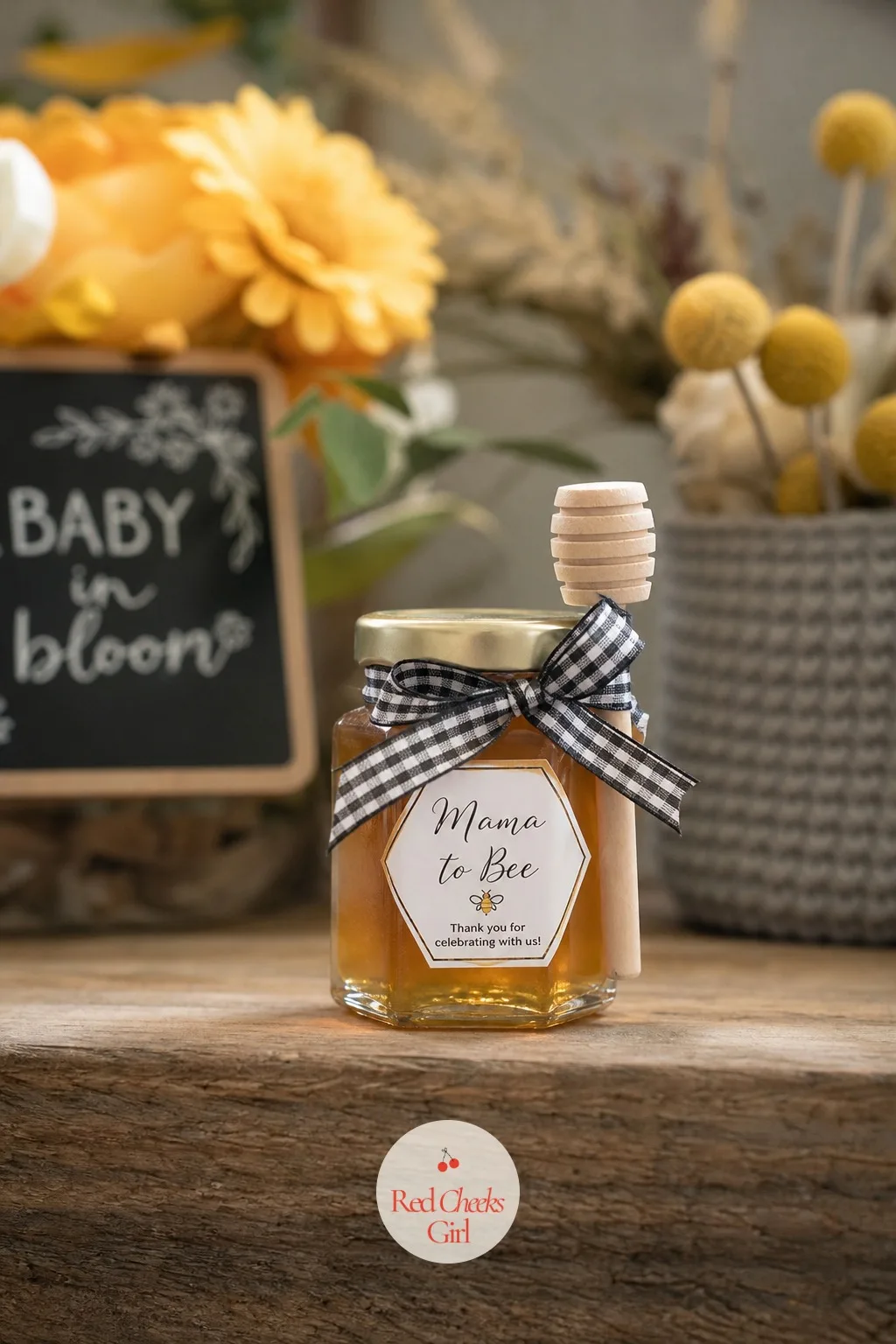 Mama to Bee Honey Jars — For the shower that has already gone all in on bees: striped ribbon, little paper wings, the whole hive of it. Diy baby shower favors