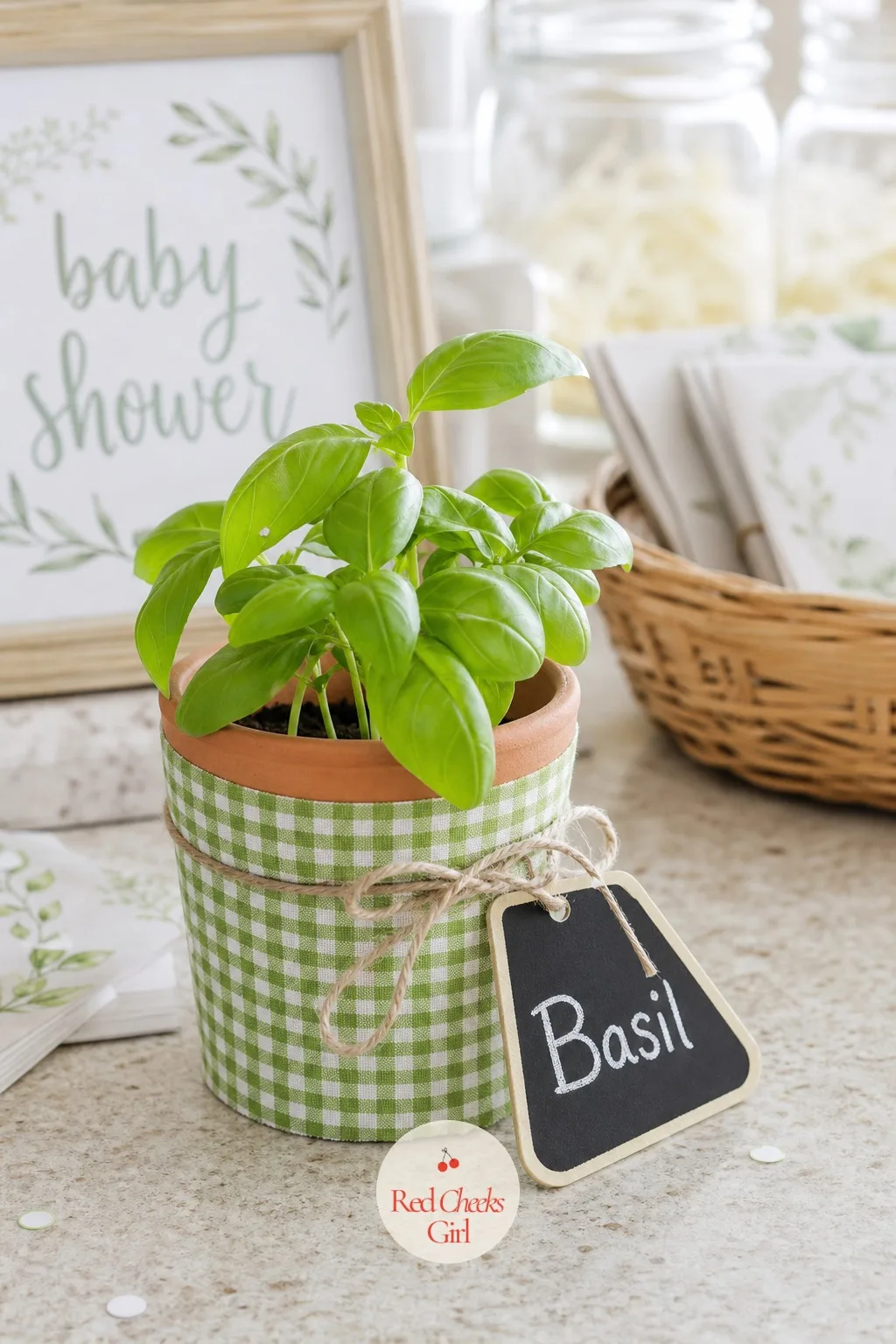 Mini Herb Pots — A kitchen windowsill favor for the guest who will actually use it in a pasta sauce within the month. Diy baby shower favors