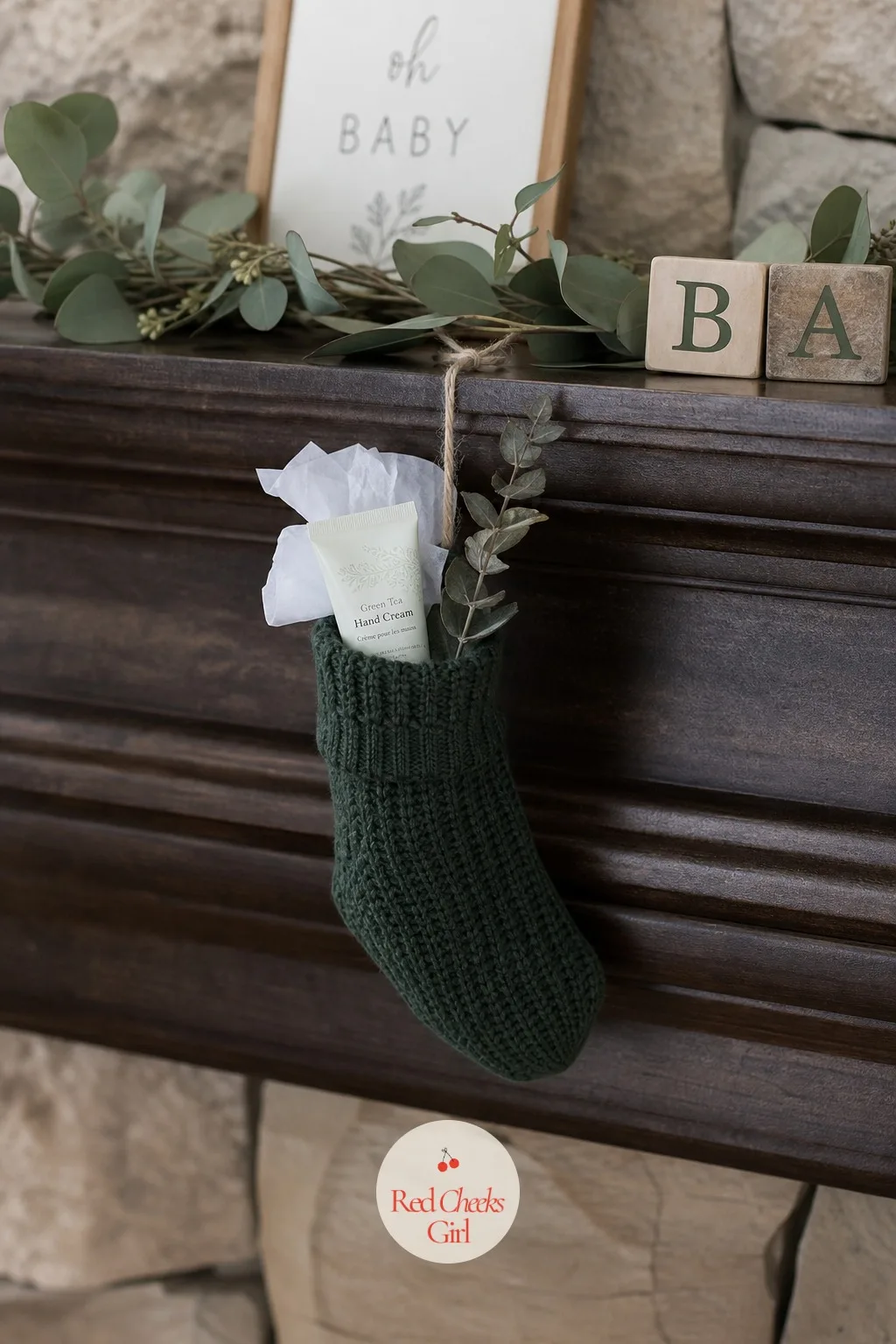 Mini Stockings with Hand Cream — Stuff a small knit stocking with a twist of white tissue paper, tuck a travel size hand cream down into the cuff, and slide a