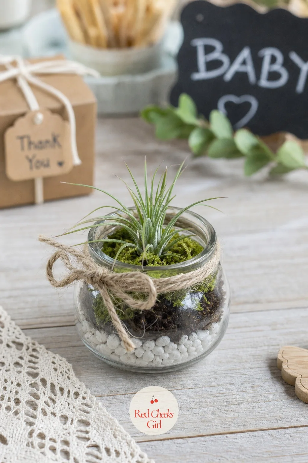 Mini Terrarium Jars — The favor that is still sitting on someone's desk a year later, which is more than most party favors can claim. Diy baby shower favors