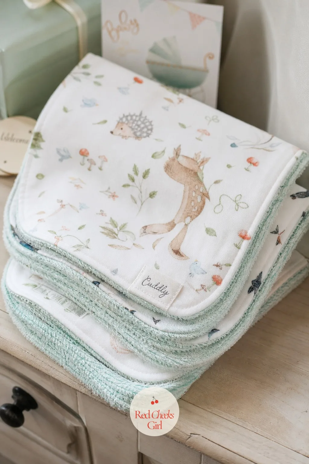 Sewn Burp Cloth Set — A stack of burp cloths from the store always feels a little thin against your shoulder at three in the morning. Diy baby shower gifts