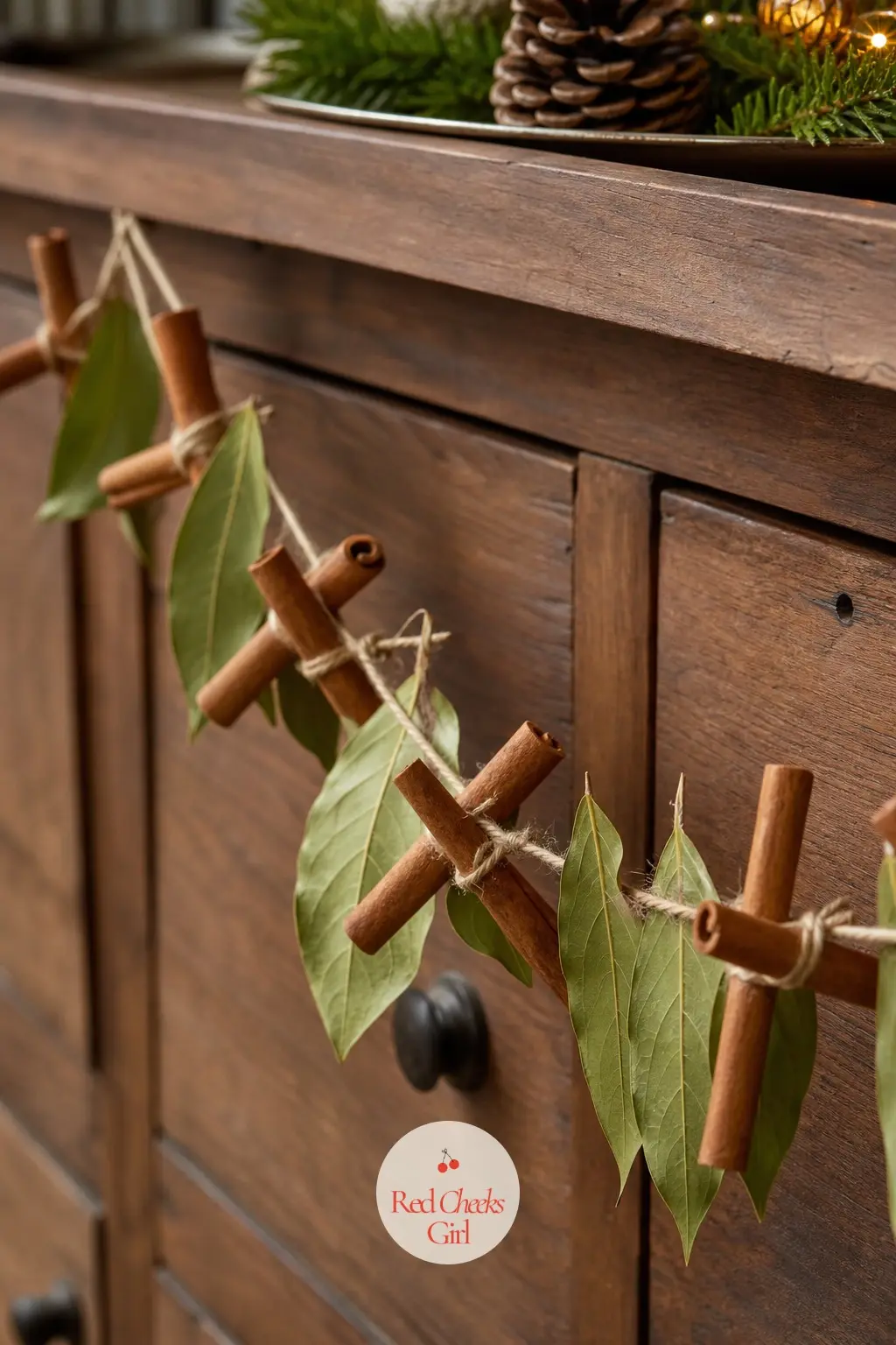 Cinnamon Sticks and Bay Leaves Garland — Wire whole cinnamon sticks to a length of twine, alternating with dried bay leaves for a bit of green against the