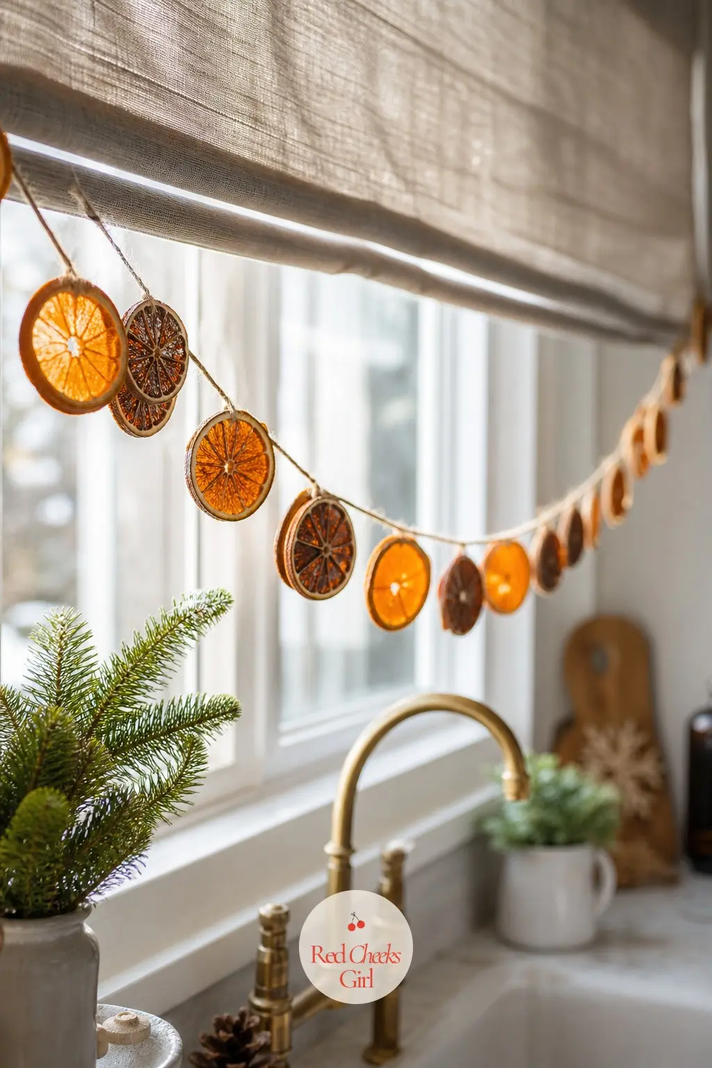 Dried Orange Slices Garland — Slice oranges thin, lay them on a rack and dry them low and slow in the oven until they stiffen and darken at the edges. Diy