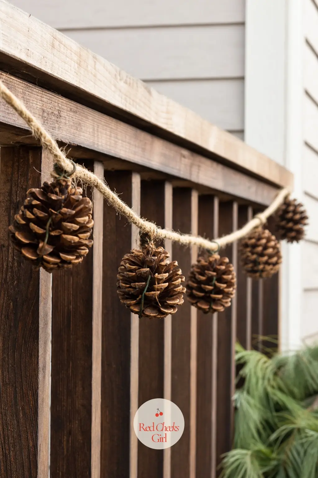 Pinecones on Twine Garland — Small pinecones wired at even intervals along a length of twine make the simplest outdoor-friendly garland on this list. Diy