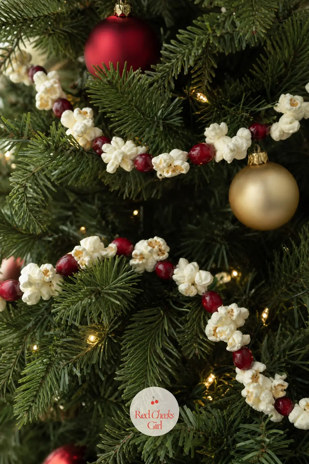 Popcorn and Cranberry Garland — This is the oldest trick in the book for a reason: popped corn and fresh cranberries threaded on sturdy thread, draped loosely