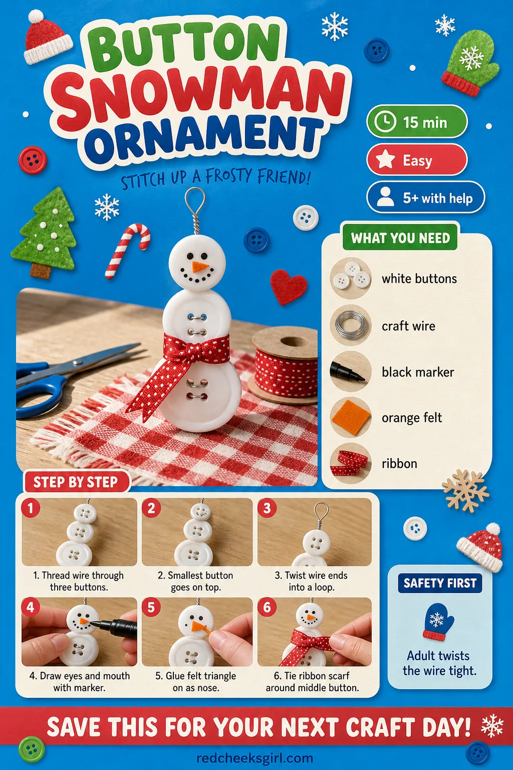 Button Snowman Ornament Craft Card printable sheet. Diy christmas ornaments for kids