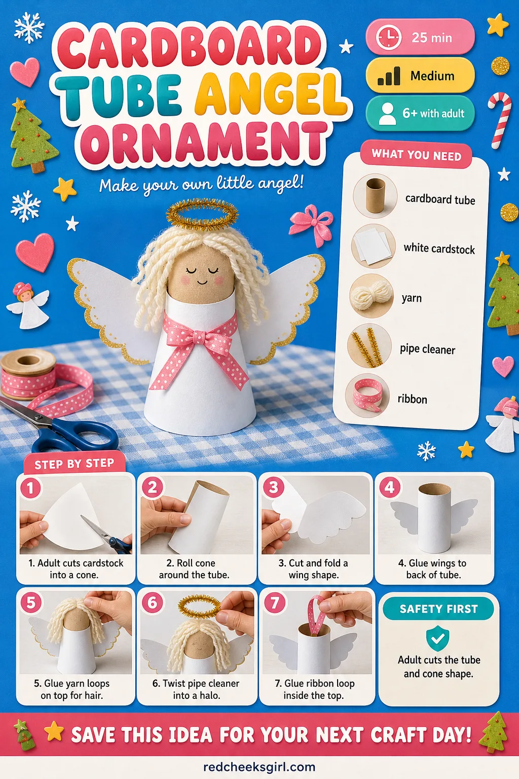 Cardboard Tube Angel Ornament Craft Card printable sheet. Diy christmas ornaments for kids