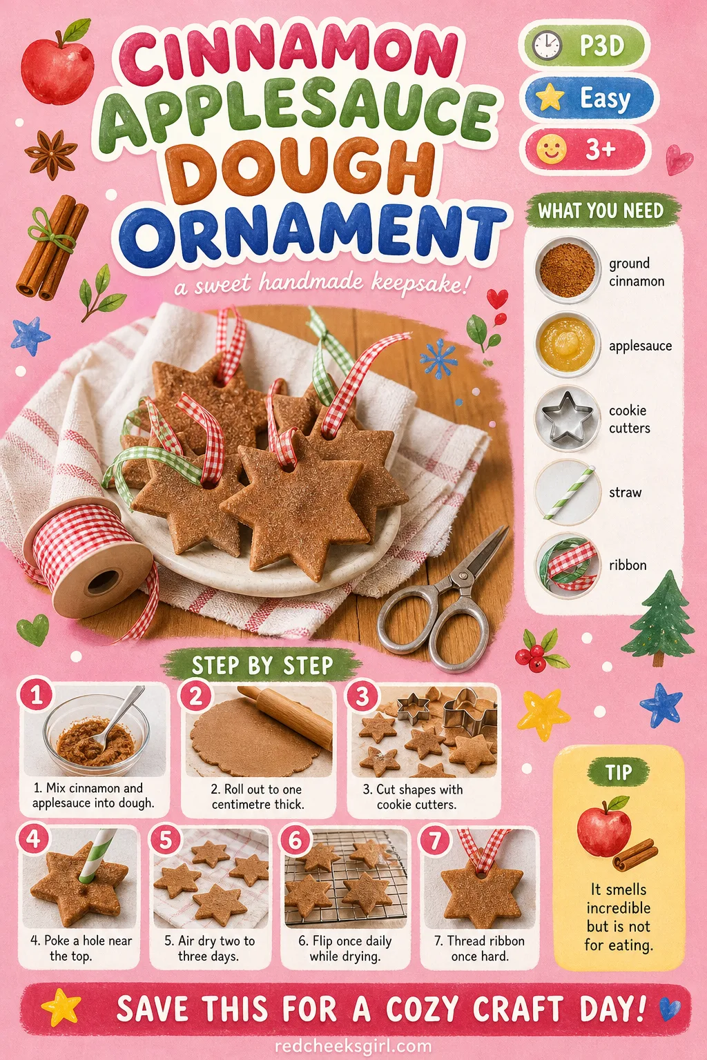 Cinnamon Applesauce Dough Ornament Craft Card printable sheet. Diy christmas ornaments for kids