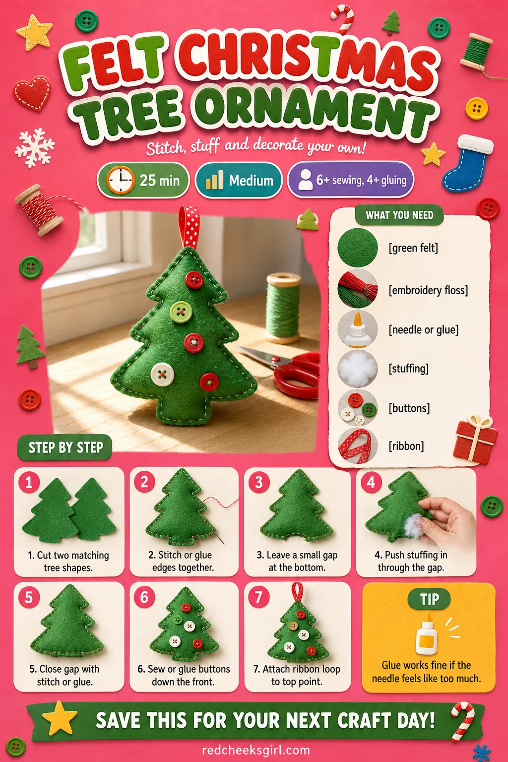 Felt Christmas Tree Ornament Craft Card printable sheet. Diy christmas ornaments for kids