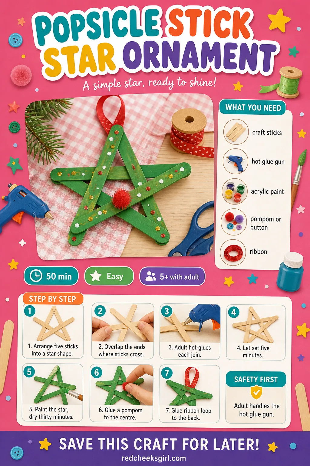 Popsicle Stick Star Ornament Craft Card printable sheet. Diy christmas ornaments for kids