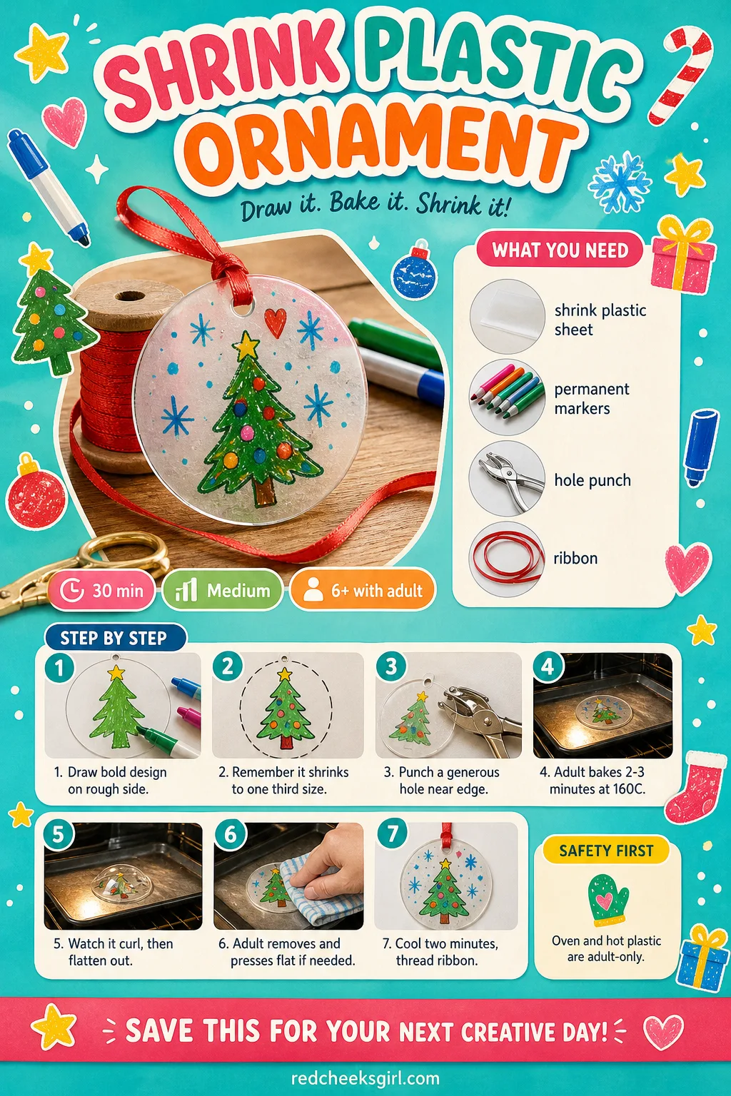 Shrink Plastic Ornament Craft Card printable sheet. Diy christmas ornaments for kids