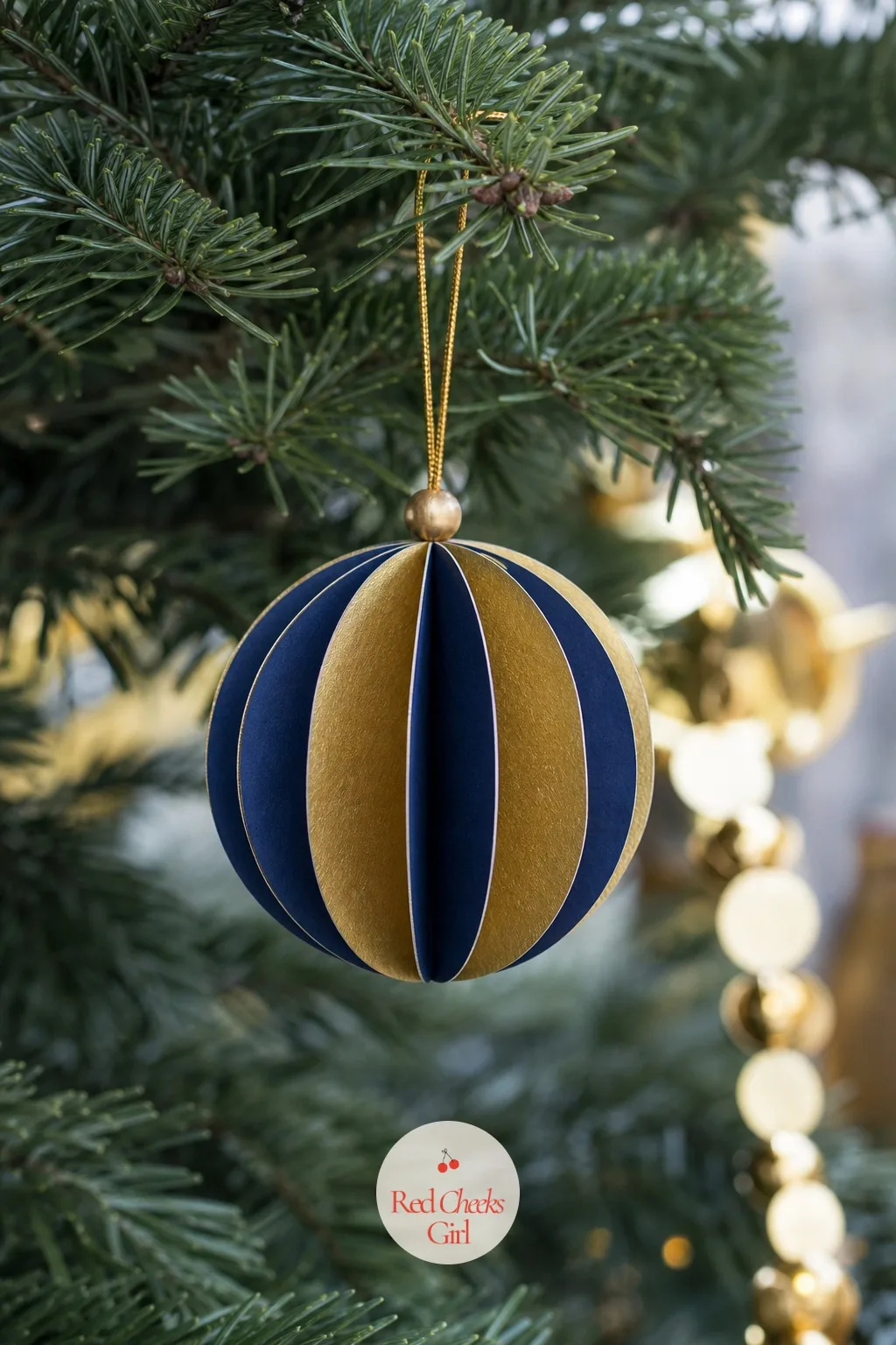 Sapphire And Gold Paper Bauble — Ten circles of paper, folded in half and glued edge to edge, open out into a perfectly round bauble with no mould and no