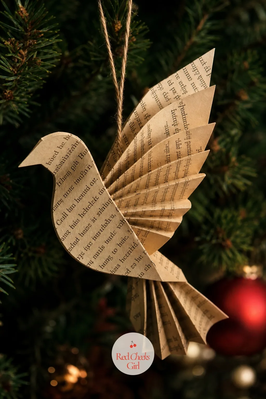 Sepia Book-Page Dove — An old paperback nobody is finishing gives its pages a second life as a dove shape, folded along the spine so the text runs across the