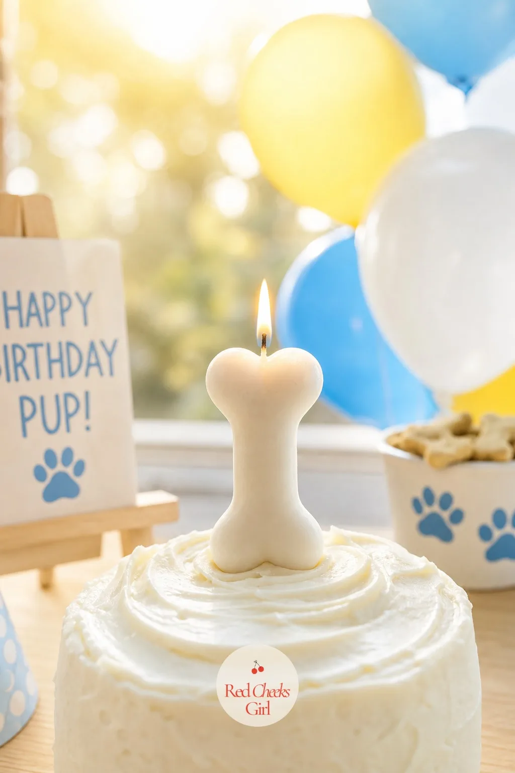 A Bone-Shaped Candle On Top — A cake without a candle is just a snack. Dog birthday party ideas