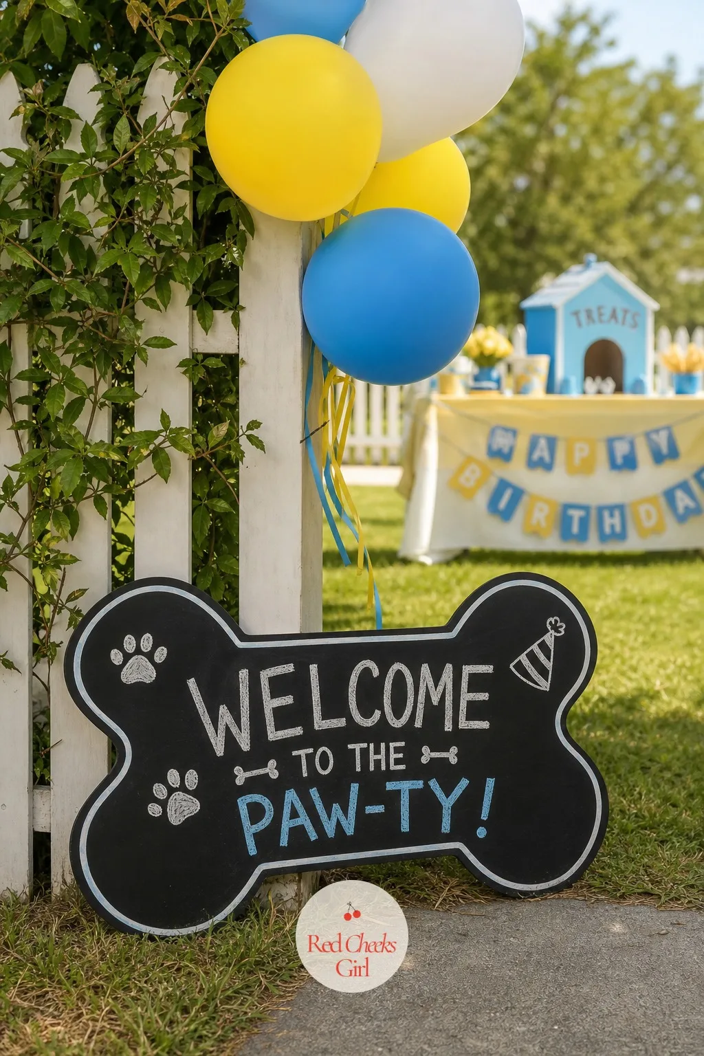 A Bone-Shaped Welcome Sign At The Gate — Guests arriving at the wrong gate, unsure if this is really the place, is the first small stumble of any party. Dog