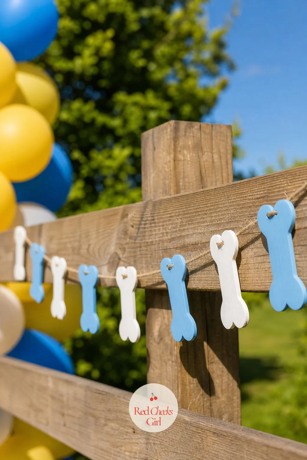 A Garland Of Painted Wooden Bones — Plain bunting looks like it came from any party, not this one. Dog birthday party ideas