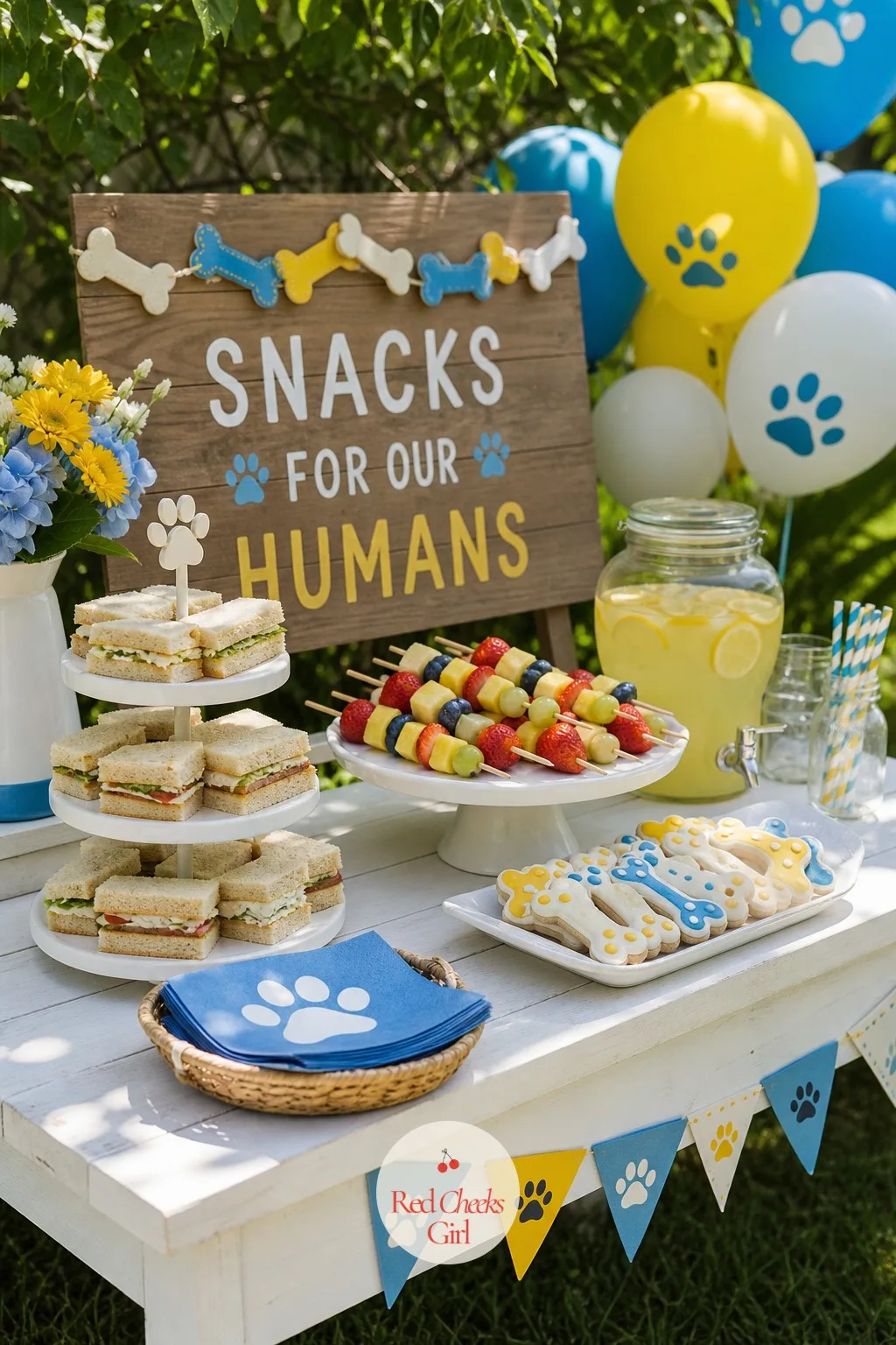 A Separate Snack Table For People — Half the trouble at a mixed party is a golden retriever with opinions about the cheese plate. Dog birthday party ideas