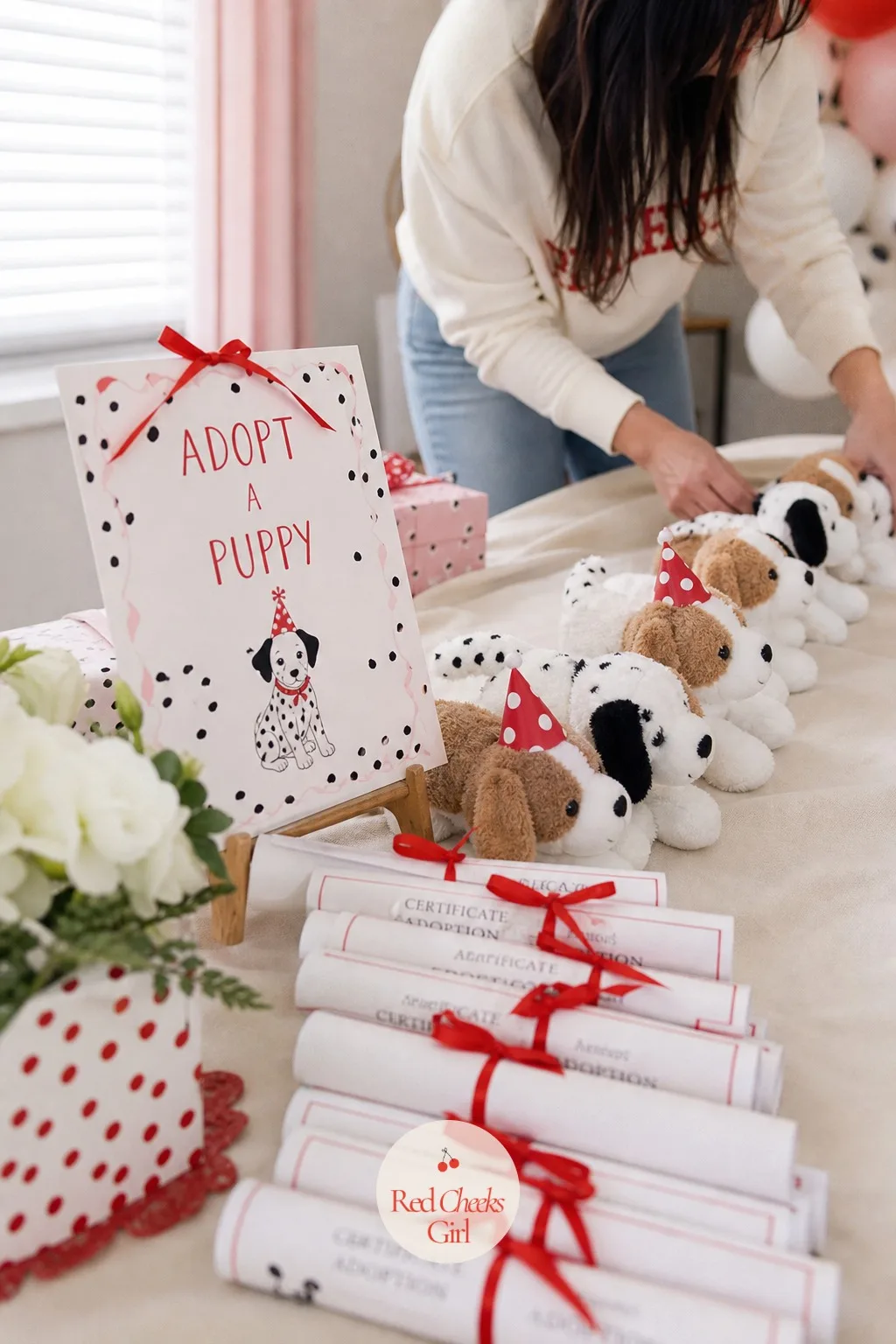 Adopt a Puppy Station — This is the moment the party stops being decoration and starts being an event the kids actually talk about afterwards: a table lined