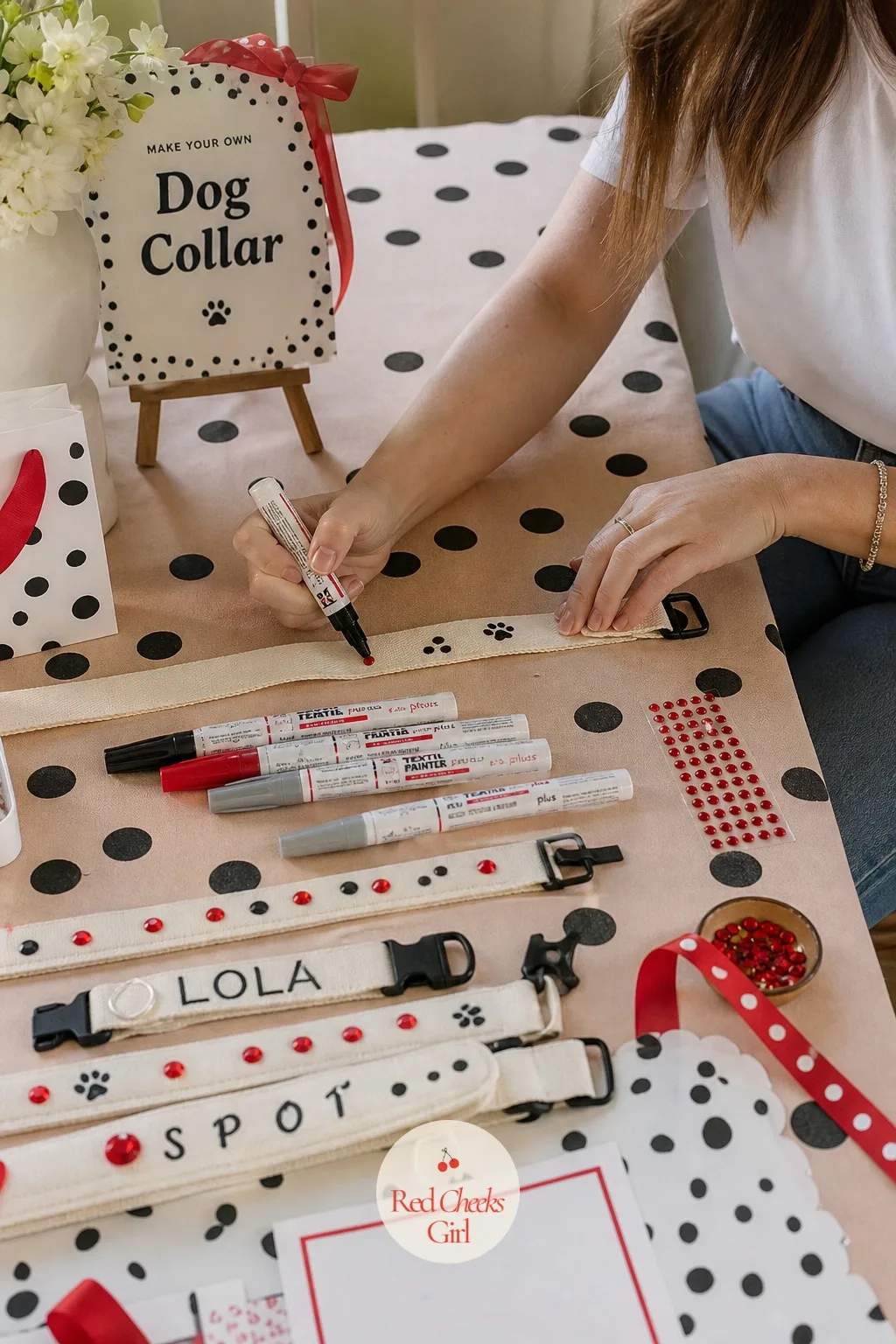 Collar Making Table — Every dog party needs one station that sends kids home wearing something, and a collar they made themselves beats any store bought
